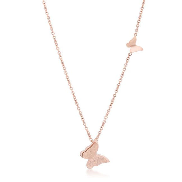 Beatrice Rose Gold Stainless Steel Delicate Butterfly Necklace - Presidential Brand (R)