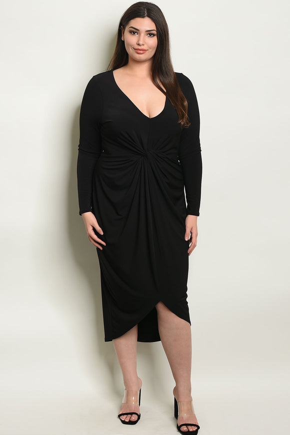 Women's Plus Size Black Long Sleeve Scoop Neck Drape Front Tunic Dress(6 pcs/ Bundle) - Presidential Brand (R)