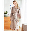 Red Long Sleeve Floral Bridal Silk Kimono Nightgown Robes - Presidential Brand (R)