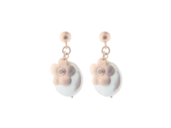 Coin pearl & Rose Gold Hammered Flower Earrings - Presidential Brand (R)