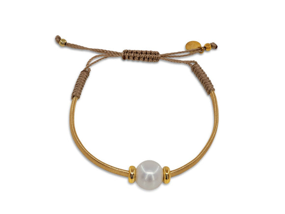 Pearl & Gold Leather Bracelet - Presidential Brand (R)