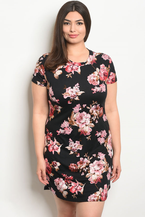 Women's Plus Size Black Floral Short Sleeve Scoop Neck Floral Dress(6 pcs/ Bundle) - Presidential Brand (R)