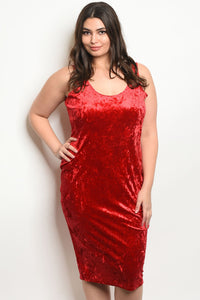 Women's Plus Size Red Sleeveless Scoop Neck Velvet BodyCon Dress(6 pcs/ Bundle) - Presidential Brand (R)