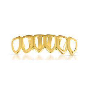 Gold Grillz with 6 Tooth Outline Bottom Teeth - Presidential Brand (R)