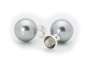 Front and Back CZ Faux Pearl Earrings 925 Sterling Silver - Presidential Brand (R)
