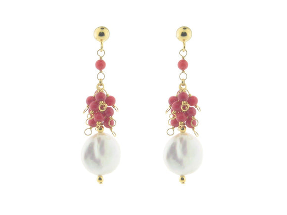 Clustered Pearls & Coral Earrings - Presidential Brand (R)