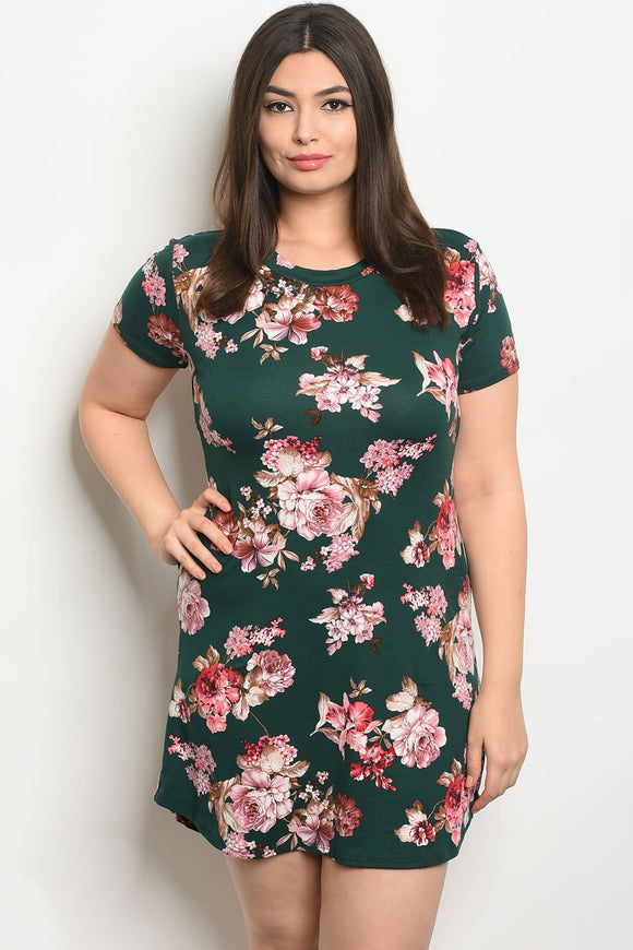 Women's Plus Size Pine Floral Short Sleeve Scoop Neck Floral Dress(6 pcs/ Bundle) - Presidential Brand (R)