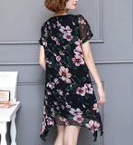 Women Uneven Short Sleeve Floral Dress - Presidential Brand (R)
