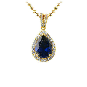 Pear Cut Lab Sapphire Gem Gold CZ Pendant - Presidential Brand (R)