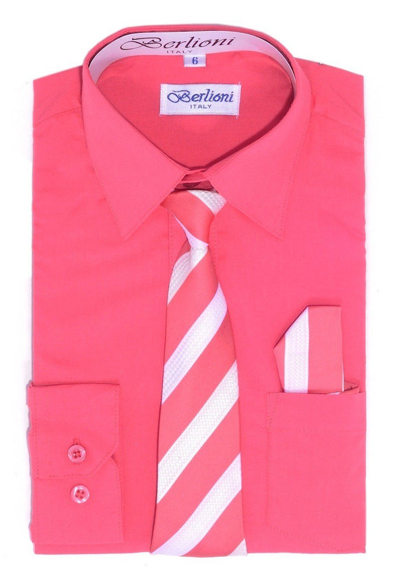 Boy's Dress Shirt/Necktie/Hanky N731-Coral - Presidential Brand (R)