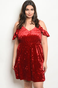 Women's Plus Size Red Short Sleeve Velvet Cold Shoulder Dress(6 pcs/ Bundle) - Presidential Brand (R)