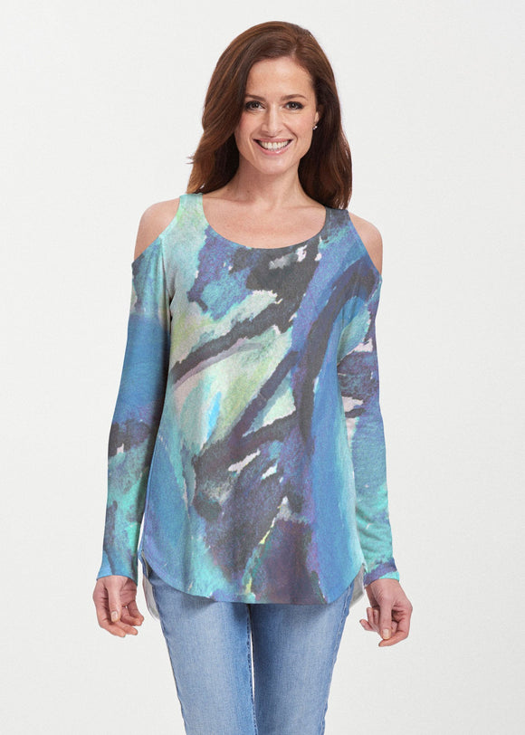 Abstract Blue (15035) ~ Cold Shoulder Tunic - Presidential Brand (R)