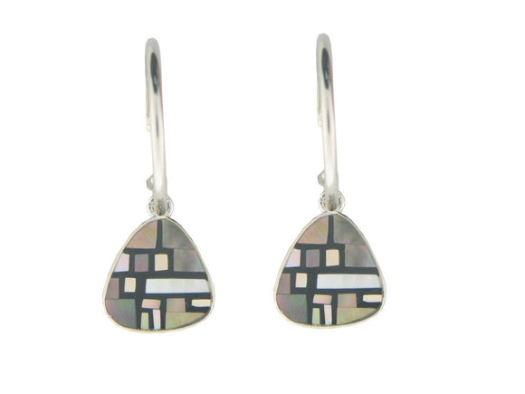 Vintage Triad Mother of Pearl Hoop Earrings in 925 Sterling Silver by Fronay - Presidential Brand (R)