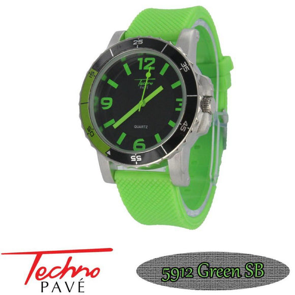 Techno Pave Sport Silver Neon Green Rubber Watch - Presidential Brand (R)