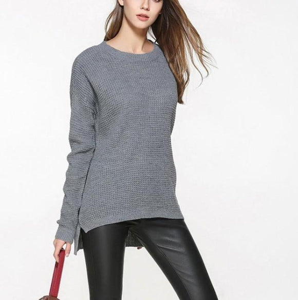 Womens Relaxed Fit Round Neck Sweater in Gray - Presidential Brand (R)