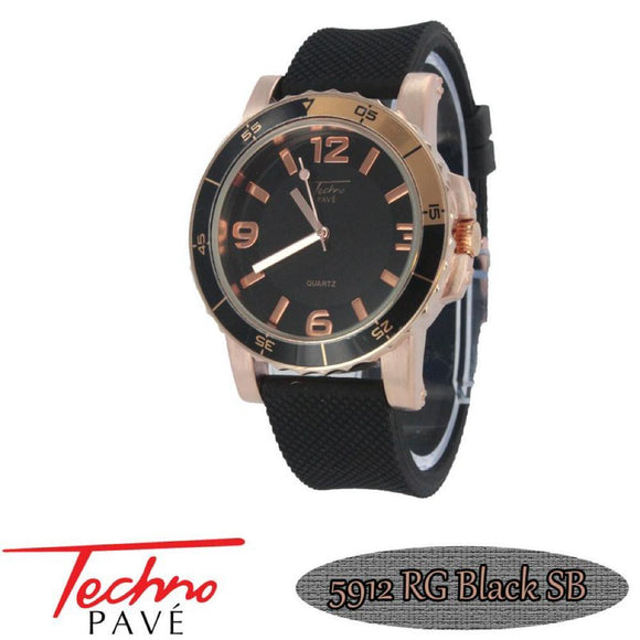 Techno Pave Sport Rose Black Rubber Watch - Presidential Brand (R)
