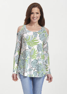 Abstract Rose Garden (7648) ~ Cold Shoulder Tunic - Presidential Brand (R)