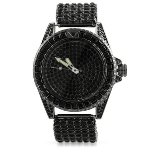 Princess Cut Black 6 Row Watch - Presidential Brand (R)