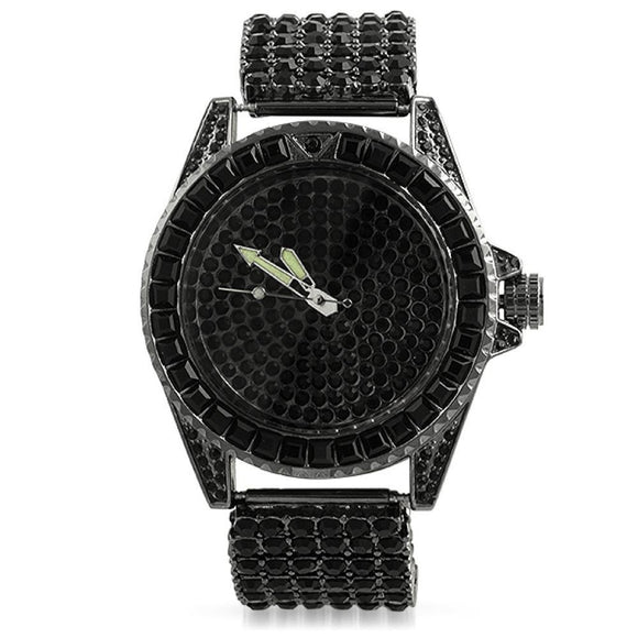 Princess Cut Black 6 Row Watch - Presidential Brand (R)
