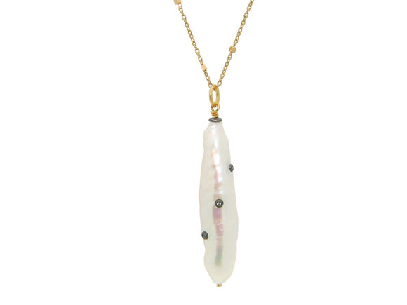 Gold Pl Silver Narrow River Pearl Necklace, 24