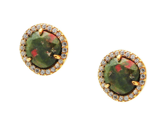 Sparkling CZ Unakite Stud Earrings in Vermeil - Presidential Brand (R)