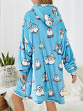 Women Cute Cartoon Penguin Print Oversized Fleece Lined Blanket Hoodie Sleepwear Robes - Presidential Brand (R)