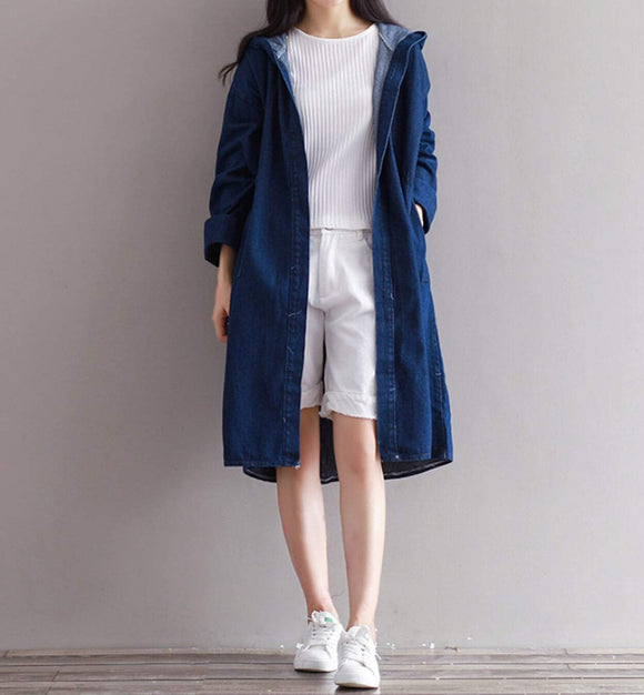 Womens Mid Length Hooded Denim Jacket - Presidential Brand (R)