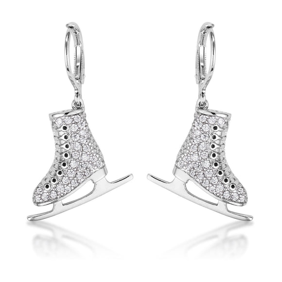 Delicate .85Ct Silvertone Ice Skate Earrings - Presidential Brand (R)
