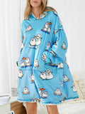 Women Cute Cartoon Penguin Print Oversized Fleece Lined Blanket Hoodie Sleepwear Robes - Presidential Brand (R)