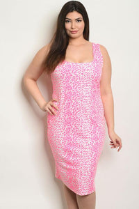 Women's Plus size Neon Pink Animal Print Sleeveless Scoop Neck Bodycon Dress(6 pcs/ Bundle) - Presidential Brand (R)