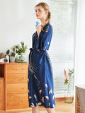 Red Long Sleeve Floral Bridal Silk Kimono Nightgown Robes - Presidential Brand (R)