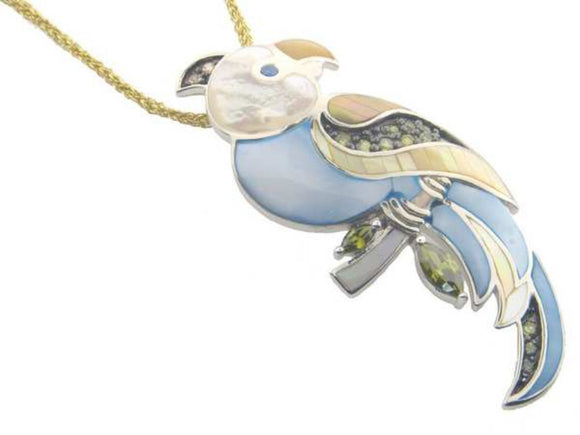 Vintage Mother of Pearl & Zirconia Parrot Pendant   925 Sterling Silver by  . - Presidential Brand (R)
