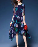 Womens Uneven Floral Chiffon Dress - Presidential Brand (R)