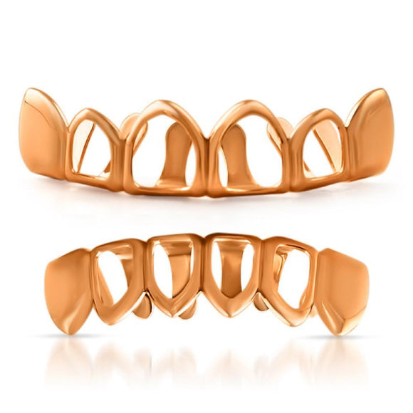 Rose Gold 4 Open Tooth Grillz Set - Presidential Brand (R)