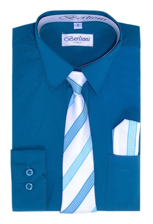 Boy's Dress Shirt/Necktie/Hanky N727-Teal - Presidential Brand (R)