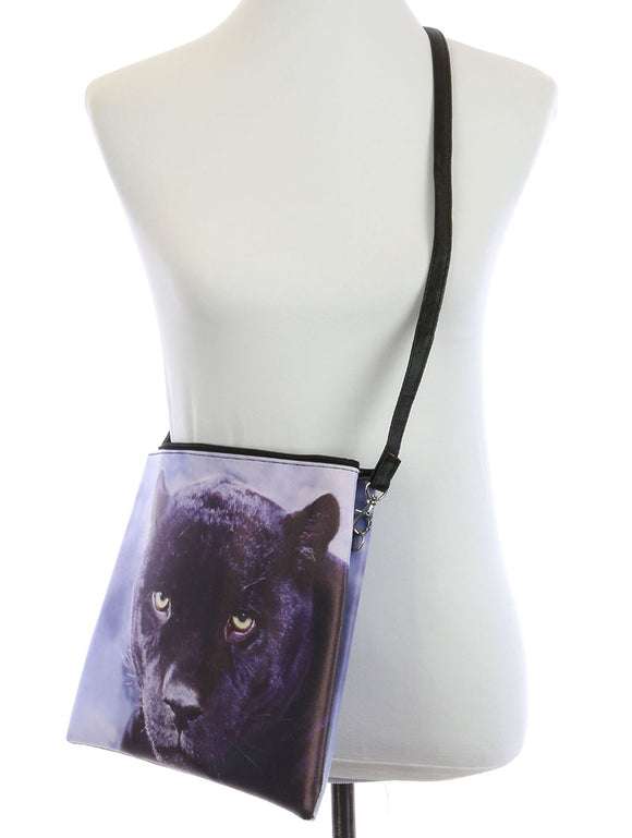BLACK PUMA PRINT VINYL CROSSBODY CLUTCH - Presidential Brand (R)