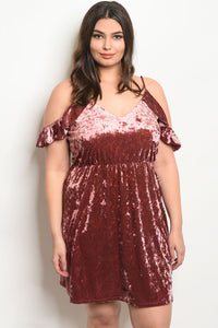 Women's Plus Size Mauve Short Sleeve Velvet Cold Shoulder Dress(6 pcs/ Bundle) - Presidential Brand (R)