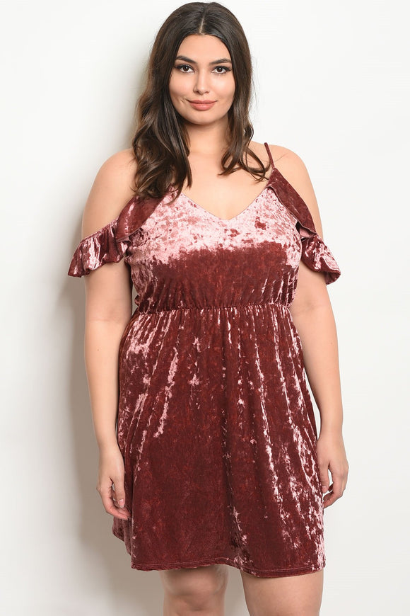 Women's Plus Size Mauve Short Sleeve Velvet Cold Shoulder Dress(6 pcs/ Bundle) - Presidential Brand (R)