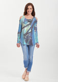Abstract Blue (15035) ~ Cold Shoulder Tunic - Presidential Brand (R)