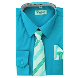 Boy's Dress Shirt/Necktie/Hanky N707-Turquoise - Presidential Brand (R)