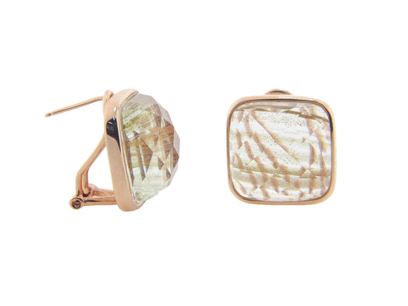 Cushion Cut Rutilated Quartz Clip Earrings in Vermeil - Presidential Brand (R)