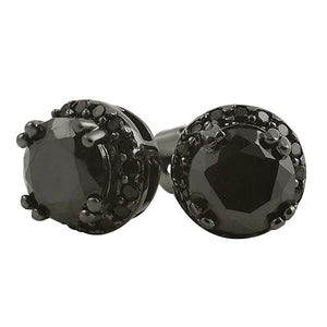 Ice Border Solitaire Black CZ Earrings - Presidential Brand (R)