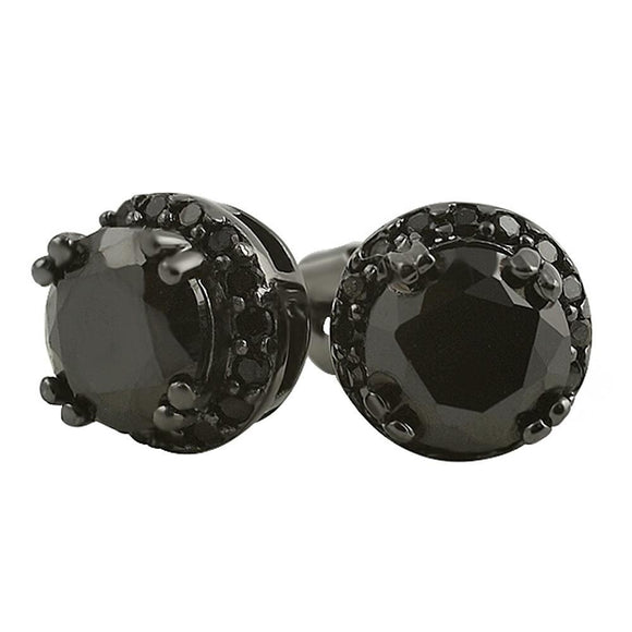 Ice Border Solitaire Black CZ Earrings - Presidential Brand (R)