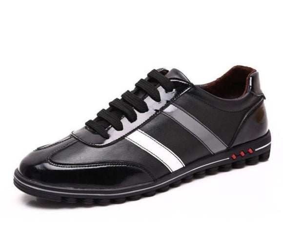Mens Casual Lace Up Leather Shoes with Stripe - Presidential Brand (R)