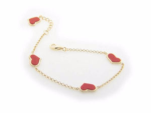 Coral Heart Charms Bracelet in Gold Plating, 7" + 1" Extender - Presidential Brand (R)