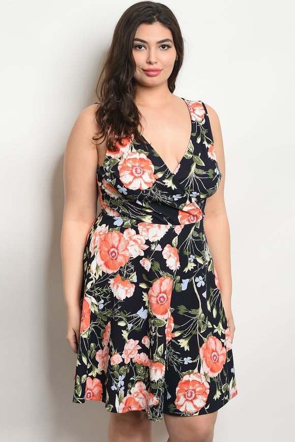 Women's Plus Size Navy Floral Sleeveless Floral Print Skater Dress(6 pcs/ Bundle) - Presidential Brand (R)