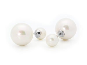 Double Sided Faux Pearl Tribal Earrings | 925 Sterling Silver - Presidential Brand (R)