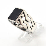 (2-5273-h9-1) Sterling Silver Men's Square Onyx Ring. - Presidential Brand (R)