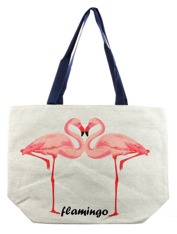 FLAMINGO PRINT STRAW BEACH TOTE - Presidential Brand (R)