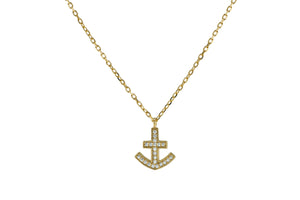 Sparkling Cz Anchor Necklace in Vermeil, 15" Long - Presidential Brand (R)